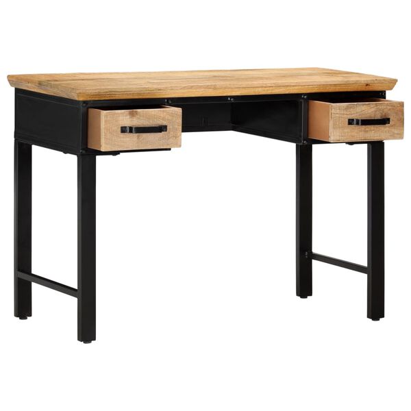 vidaXL Writing Table Natural and Black Solid Mango Wood, Engineered Wood