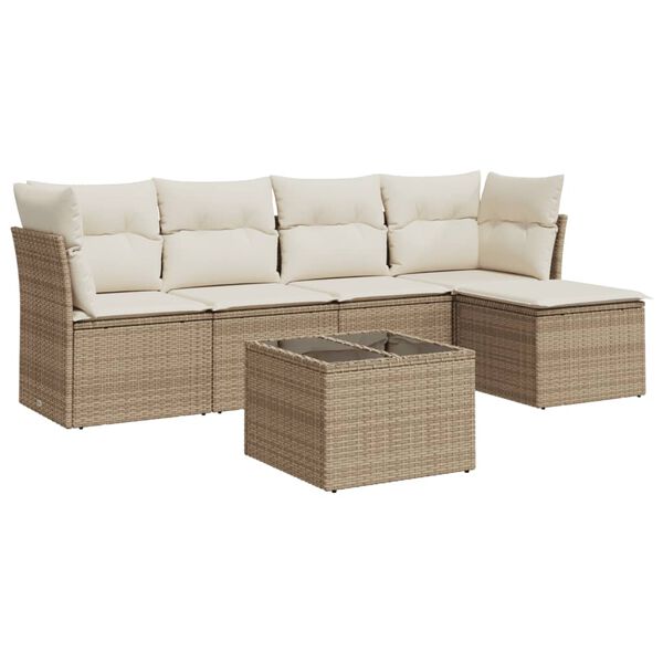 vidaXL Garden Sofa Set Beige PE Rattan Large Adjustable Feet