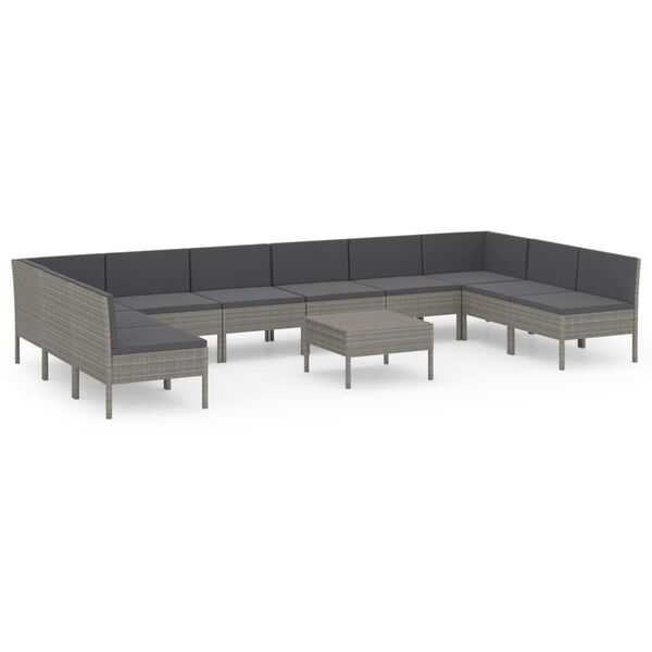vidaXL Garden Lounge Set Gray PE rattan, powder-coated steel, polyester