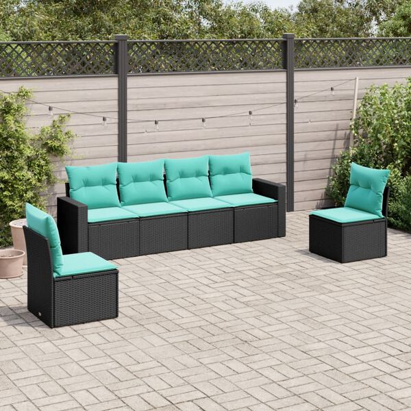 vidaXL Garden Sofa Set Black PE rattan Large Adjustable Feet