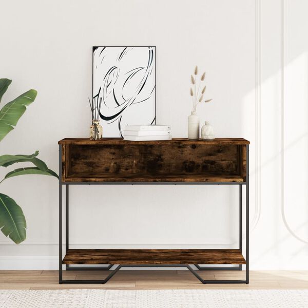 vidaXL Console Table Smoked Oak Engineered Wood, Metal