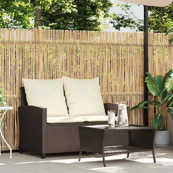 vidaXL Garden Sofa Brown Poly Rattan 2-Seater Size Removable Covers
