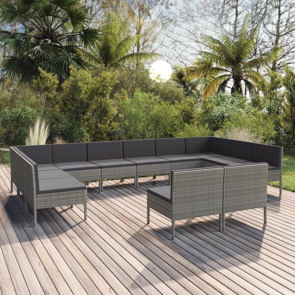 vidaXL Garden Lounge Set Grey Poly Rattan Large Modular