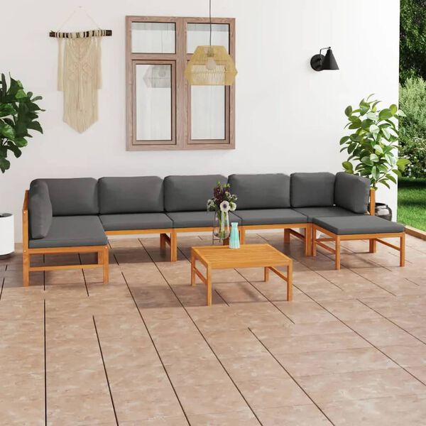 vidaXL Garden Lounge Set Grey Solid teak wood, 100% polyester fabric Large