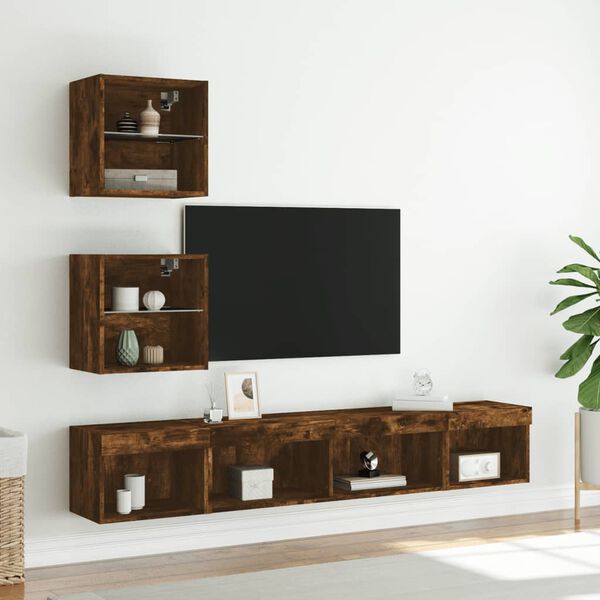 vidaXL 5 Piece TV Wall Units with LED Smoked Oak Engineered Wood