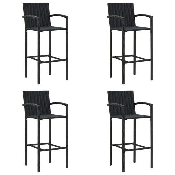 vidaXL Bar Stool Set of 4 Black Poly Rattan Standard Footrest