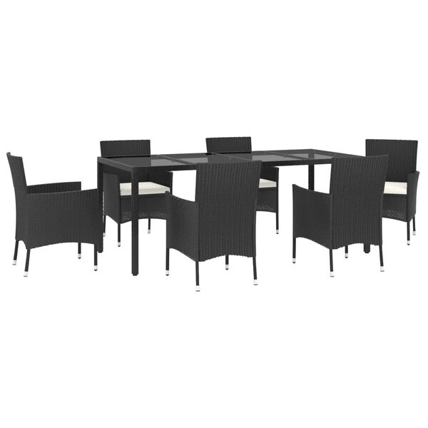 vidaXL 7 Piece Patio Dining Set with Cushions Black Poly Rattan