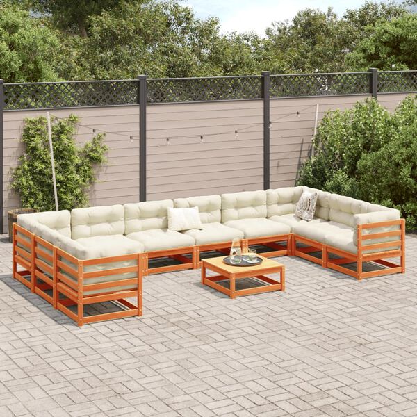 vidaXL Garden Sofa Set Wax Brown Solid Pine Wood Large Modular