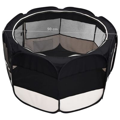 vidaXL Foldable Dog Playpen with Carrying Bag Black 35.4"x35.4"x22.8"