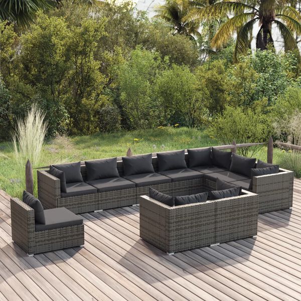 vidaXL Garden Lounge Set Grey PE rattan Large Modular