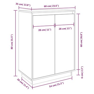 vidaXL Shoe Cabinet White 23.6"x13.8"x31.5" Solid Wood Pine