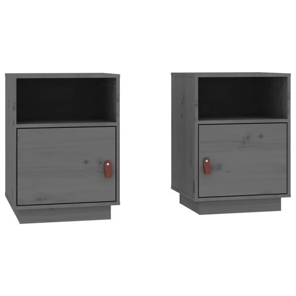 vidaXL Bedside Cabinet Set of 2 Grey Solid pine wood, faux leather