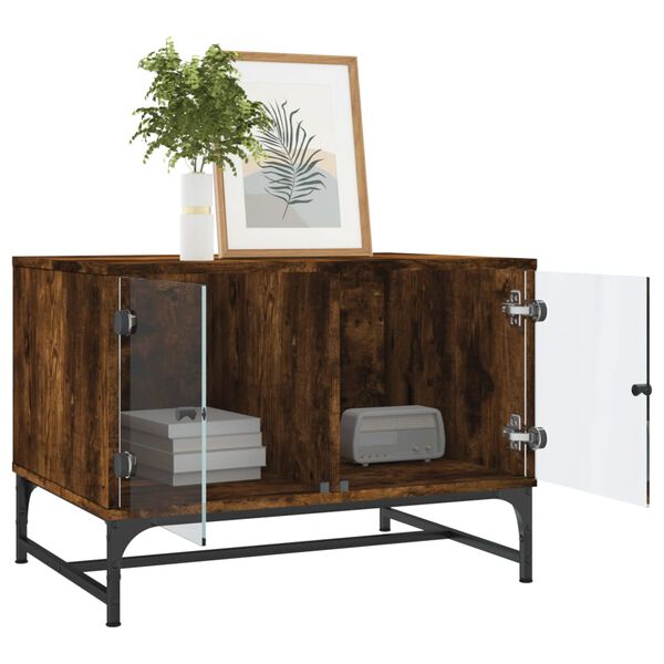 vidaXL Coffee Table Smoked oak Engineered wood, glass, steel Medium