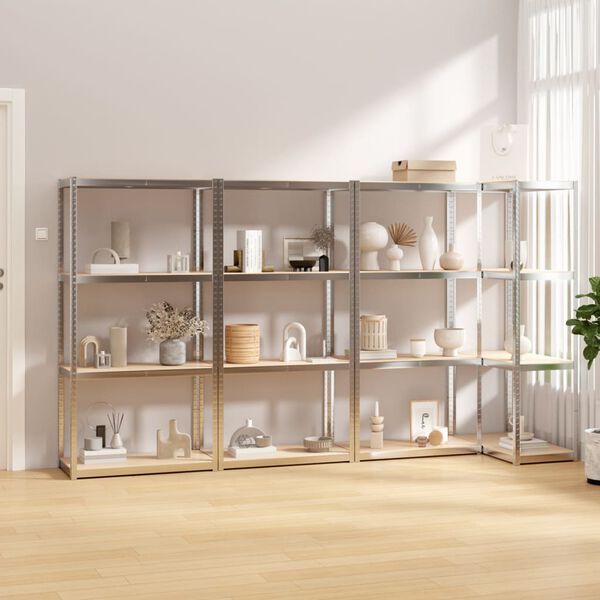 vidaXL 4-Layer Shelves 4 pcs Silver Steel&Engineered Wood
