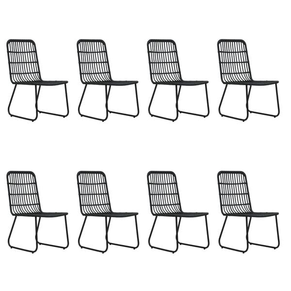 vidaXL Dining Set Black Poly rattan, powder-coated steel, glass Large