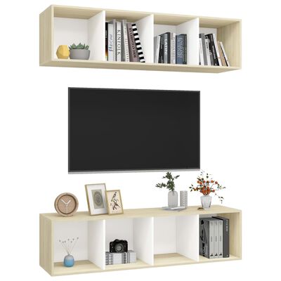 vidaXL Wall-mounted TV Cabinets 2 pcs White and Sonoma Oak Engineered Wood