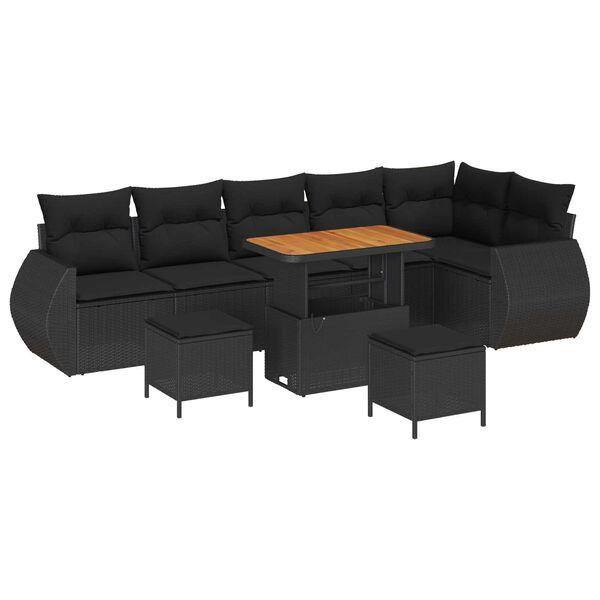 vidaXL Garden Sofa Set with Cushion 9 pcs Black Synthetic: Poly Rattan