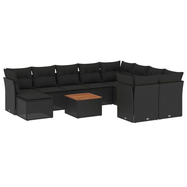 vidaXL Garden Sofa Set Black Poly Rattan Large UV-resistant materials