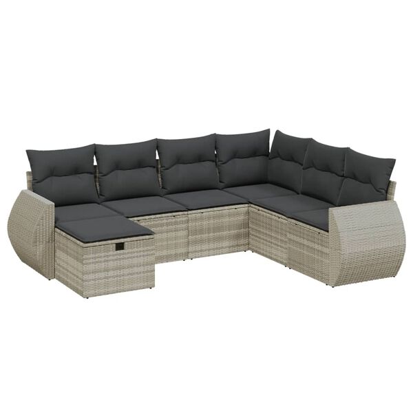 vidaXL Garden Sofa Set Light Gray Poly Rattan Large Removable Covers