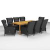 vidaXL Dining Set Dark Grey Solid Acacia Wood Large Adjustable Armrests