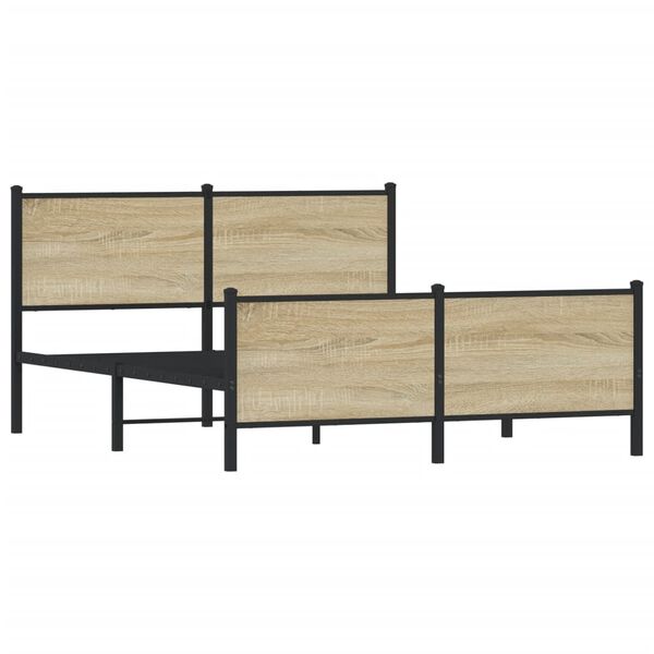 vidaXL Bed Frame Sonoma oak Steel, engineered wood Double Bed Frame