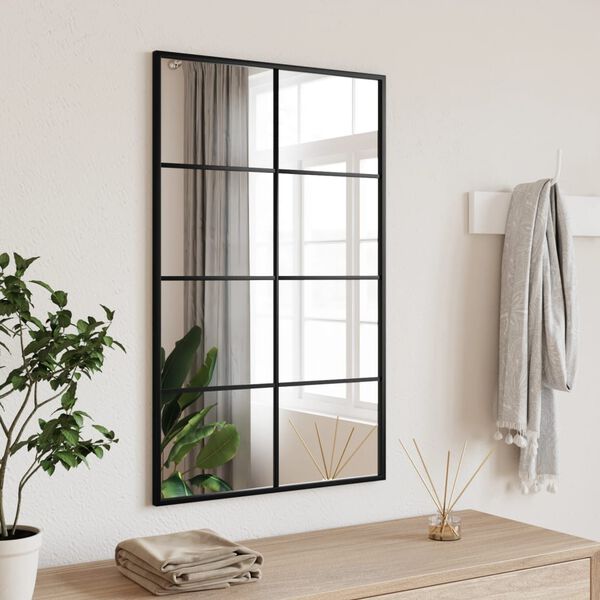 vidaXL Wall Mirror Black Glass, Powder-coated iron 19.7 x 31.5 in
