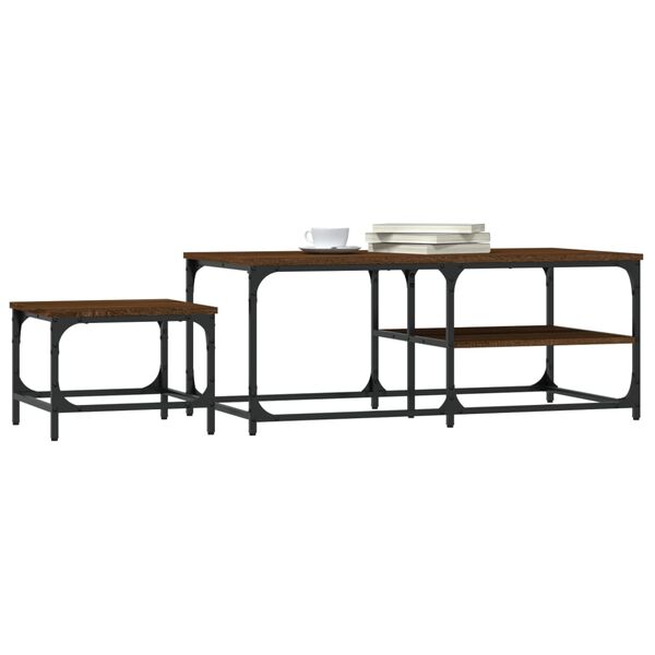 vidaXL Nesting Coffee Table Set of 2 Brown Oak Engineered Wood Compact