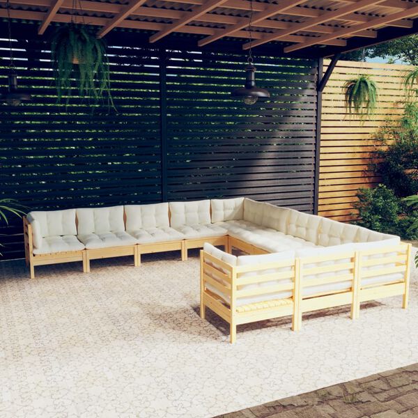 vidaXL Garden Lounge Set Cream, Pine Solid Pinewood, Polyester Large