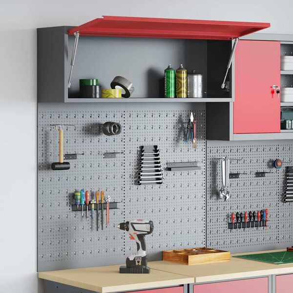 vidaXL Tool Cabinet and Pegboard Set 3 pcs Red 100 x 25 x 115 cm Steel