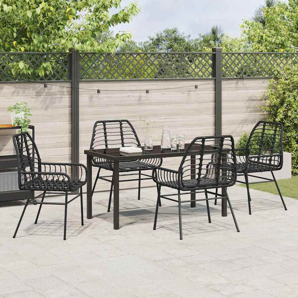 vidaXL Garden Dining Set 5 pcs Black Poly Rattan