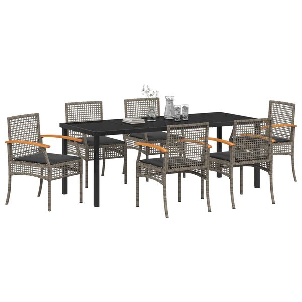 vidaXL Garden Dining Set 7 pcs Gray poly rattan