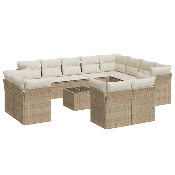 vidaXL Garden Sofa Set Beige PE rattan Large Modular Garden Sofa Set