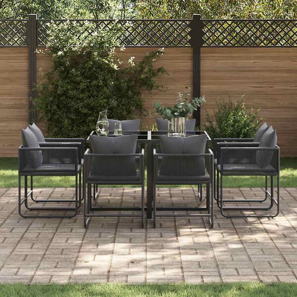 vidaXL Garden Dining Set 9 pcs Black Steel
