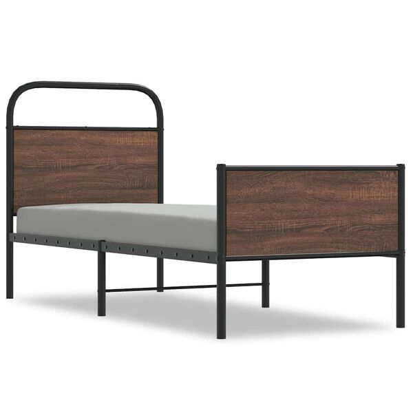 vidaXL Bed Frame Brown oak Steel, Engineered wood Twin Bed Frame