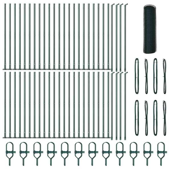 vidaXL Fence Post Green 328.08 x 2.62 ft (0.51 in mesh) Steel and PVC