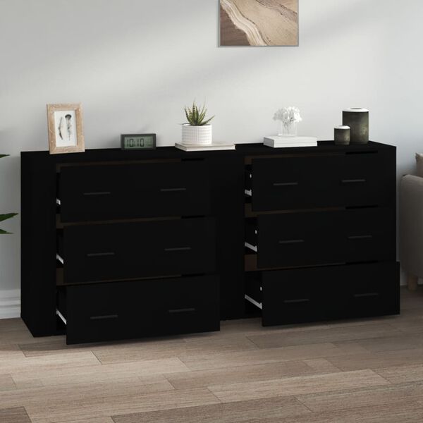 vidaXL Sideboard Set of 2 Black Engineered wood Normal Sideboard