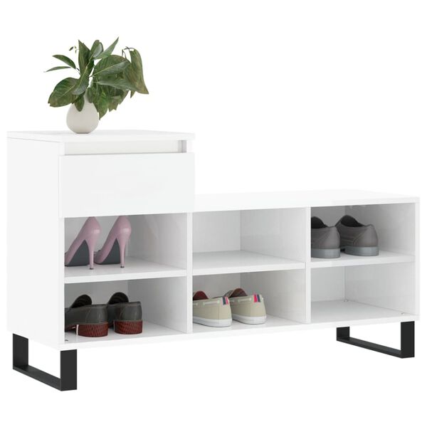 vidaXL Shoe Cabinet High gloss white Engineered wood, metal Shoe Cabinet
