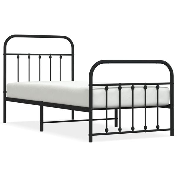 vidaXL Bed Frame Black Powder-Coated Steel Twin Storage Bed Frame