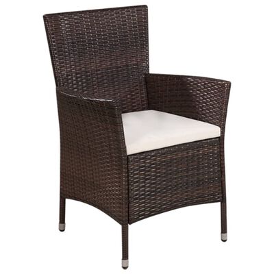 vidaXL Patio Chair and Stool with Cushions Poly Rattan Brown