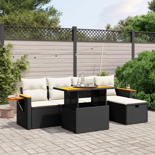 vidaXL Garden Sofa Set Black PE rattan 6 Piece Garden Sofa Set