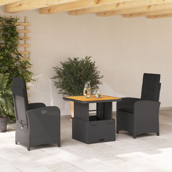 vidaXL 5 Piece Patio Dining Set with Cushions Black Poly Rattan