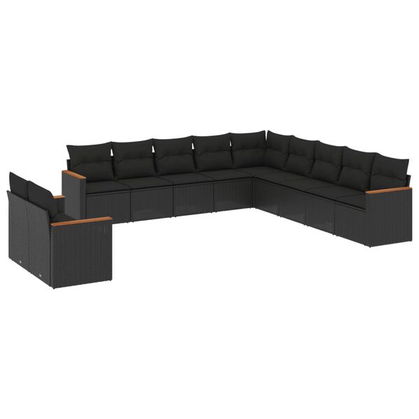 vidaXL Garden Sofa Set Black PE rattan, powder-coated steel, polyester