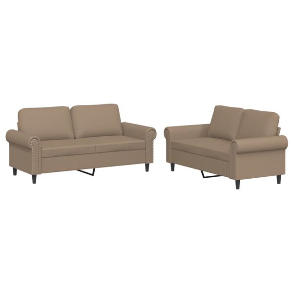 vidaXL Sofa Set Cappuccino Faux leather, metal, textilene, plywood