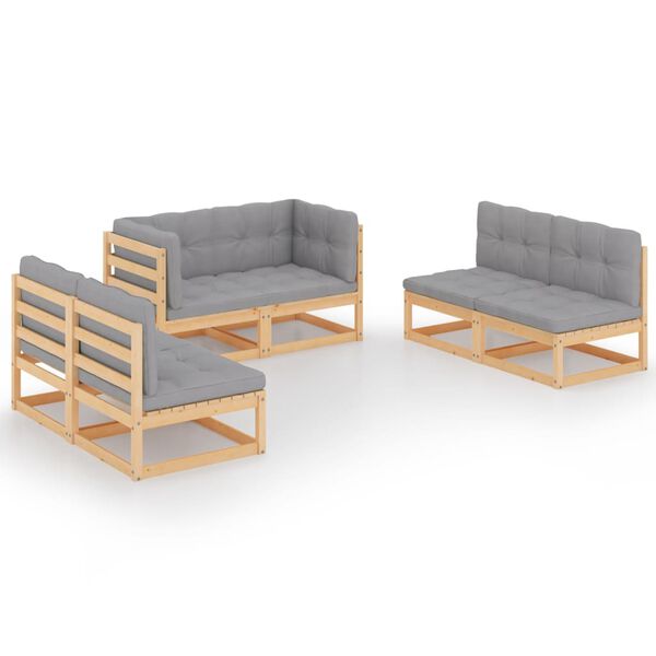 vidaXL Garden Lounge Set Natural Wood Solid Pine Wood, Polyester Modular