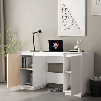 vidaXL Desk White 55.1"x19.7"x29.5" Solid Wood Pine