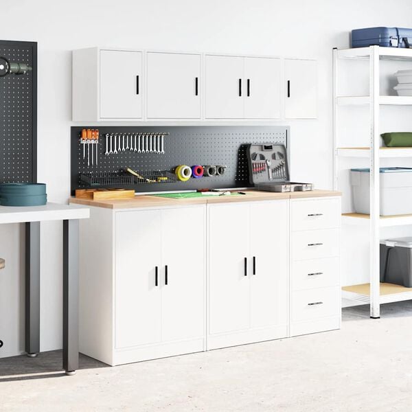 vidaXL Garage Wall Cabinet White Engineered Wood