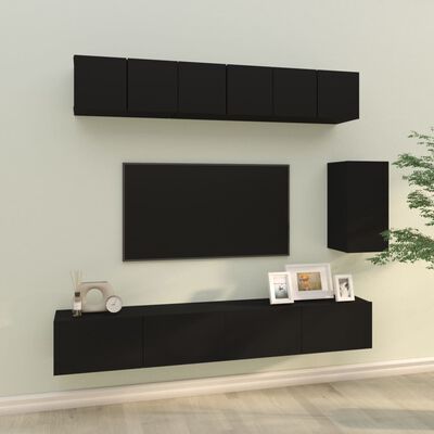 vidaXL 6 Piece TV Stand Set Black Engineered Wood
