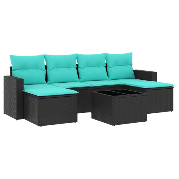 vidaXL 7 Piece Patio Sofa Set with Cushions Black Poly Rattan