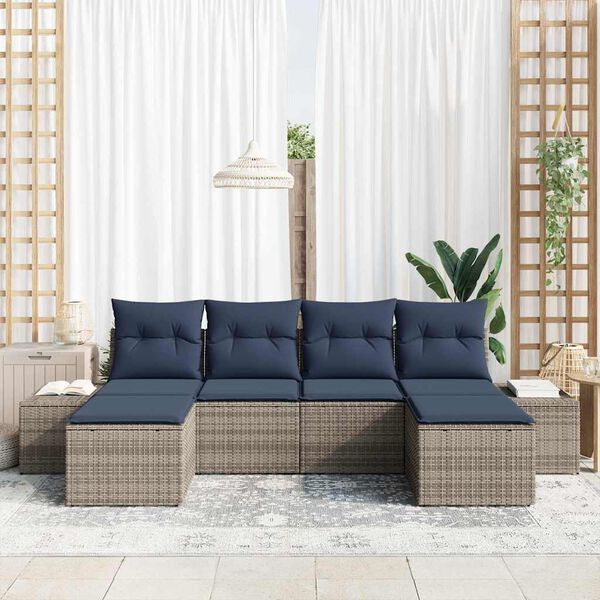 vidaXL Garden Sofa Set with Cushion 6 pcs Grey Poly Rattan