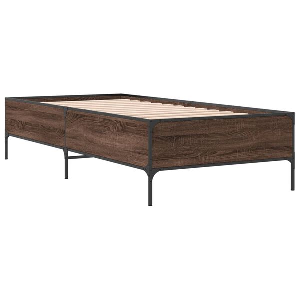 vidaXL Bed Frame Brown Oak Engineered Wood, Metal Twin Durable